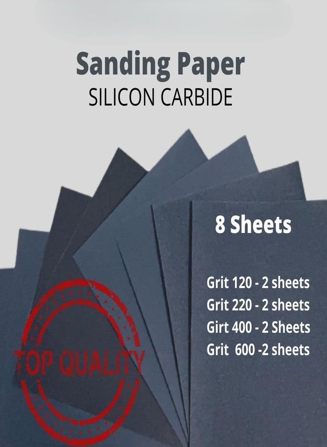 Color Zebra Wet & Dry Waterproof Sandpaper Set - 23cm x 28cm (120, 220, 400, 600 Grit) | Pack of 8 Sheets (2 Sheets per Grit) | Latex Silicon Carbide Sandpaper for Sanding & Polishing - Image 2